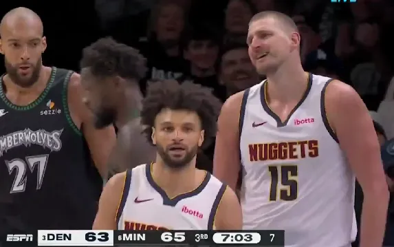 戈贝尔篮板后投篮造成约基奇犯规，裁判给到非投篮犯规